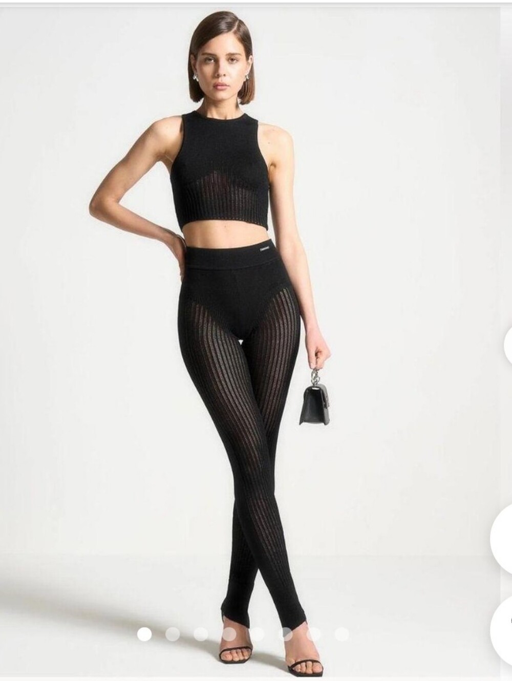 Maniere De Voir Black Ribbed Sheer High-Waist Leggings